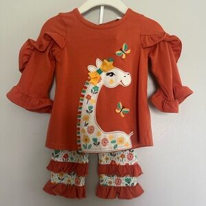 Orange Giraffe Ruffle 2pc Outfit